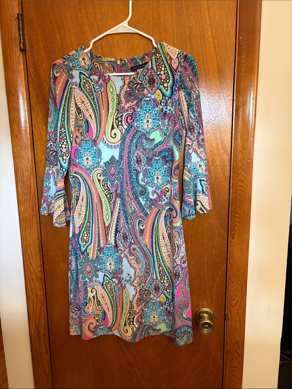 Tommy Hilfiger Multicolor Paisley Long Sleeve Shift Dress - Turquoise & Pink